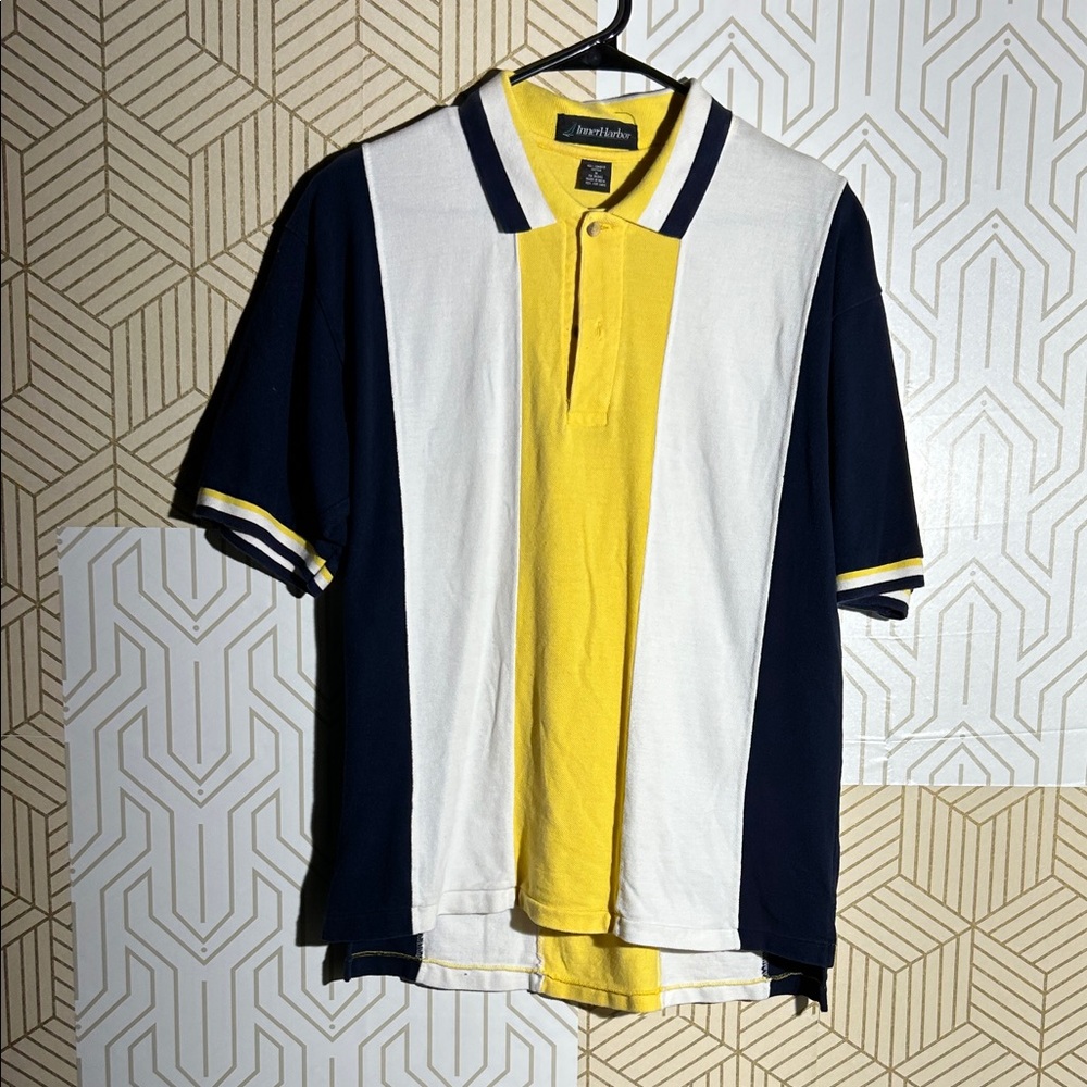 Vintage Inner Harbor Men's Polo Shirt in Yellow, Navy, and White